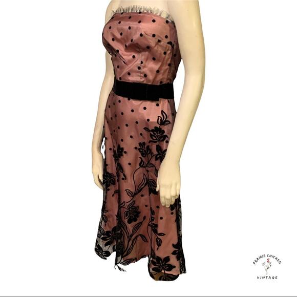 Corey Lynn Calter Pink Black Strapless Illusion Dress Size 4 Floral Lace - Picture 9 of 10
